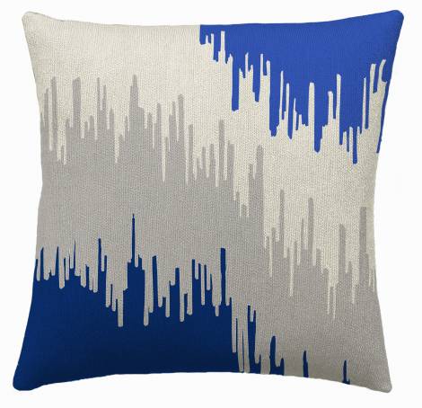 Judy Ross Textiles Hand-Embroidered Chain Stitch IKAT BANDS Throw Pillow cream/marine/ice/marin